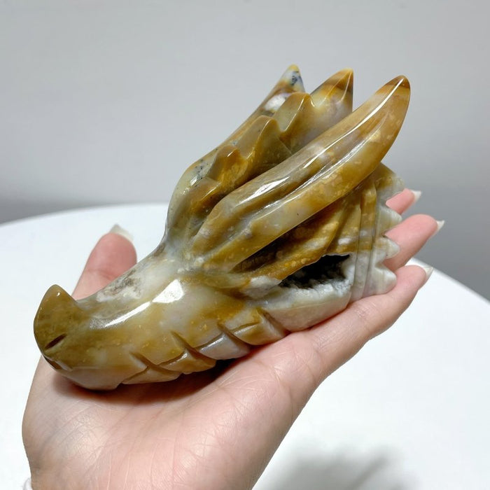 7 Pieces Colorful Ocean Jasper Dragon Head Carving