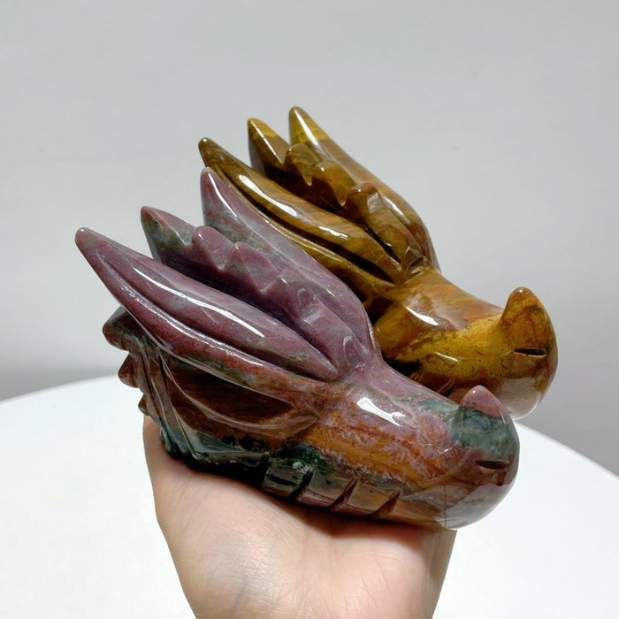 7 Pieces Colorful Ocean Jasper Dragon Head Carving