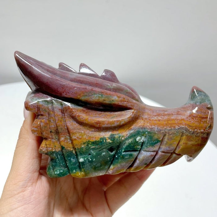 7 Pieces Colorful Ocean Jasper Dragon Head Carving