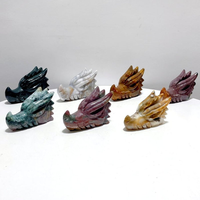 7 Pieces Colorful Ocean Jasper Dragon Head Carving