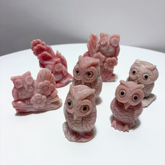 7 Pieces Cute Pink Opal Owl Carving