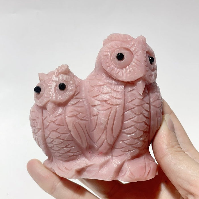 7 Pieces Cute Pink Opal Owl Carving