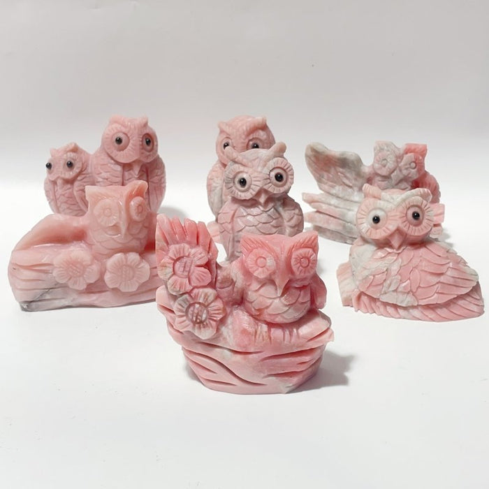 7 Pieces Cute Pink Opal Owl Carving