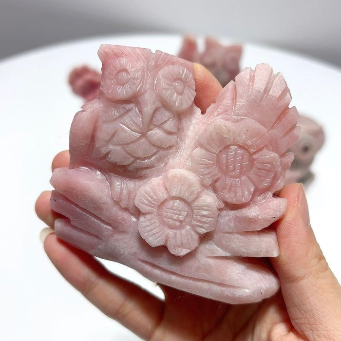 7 Pieces Cute Pink Opal Owl Carving