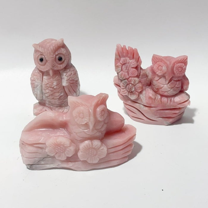 7 Pieces Cute Pink Opal Owl Carving