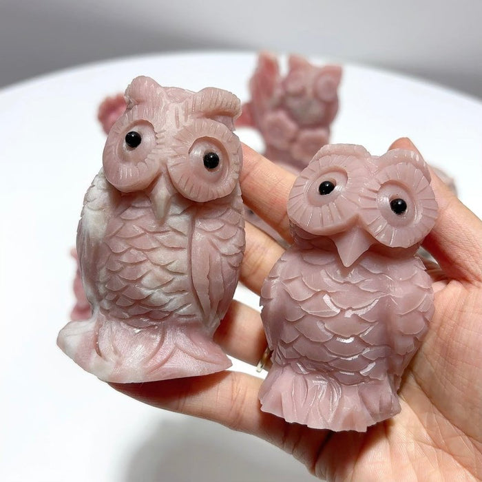 7 Pieces Cute Pink Opal Owl Carving