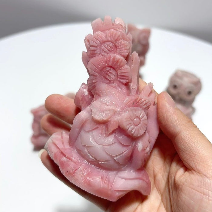 7 Pieces Cute Pink Opal Owl Carving