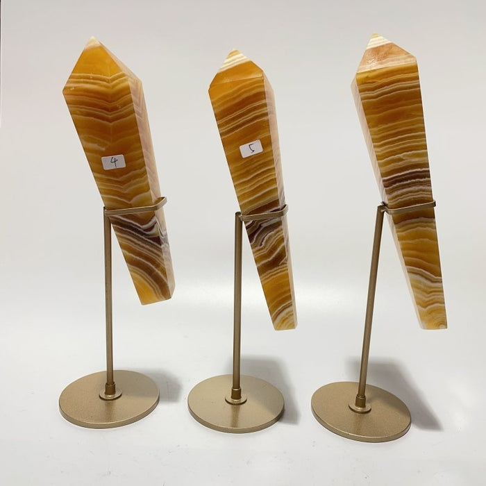7 Pieces High Quality Yellow Calcite Wand Points With Stand