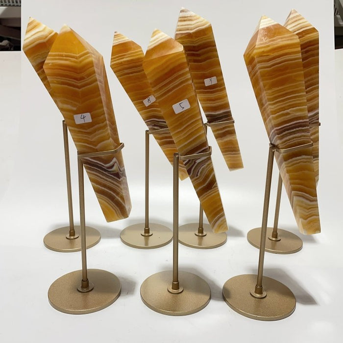 7 Pieces High Quality Yellow Calcite Wand Points With Stand