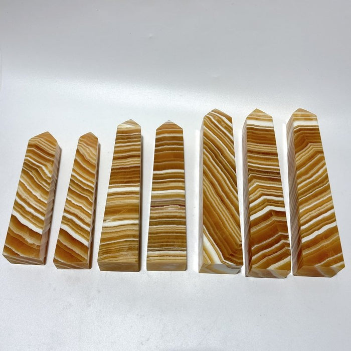 7 Pieces Large Beautiful Yellow Calcite Stripe Tower