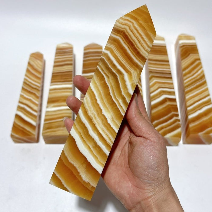 7 Pieces Large Beautiful Yellow Calcite Stripe Tower