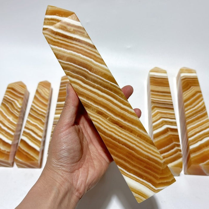 7 Pieces Large Beautiful Yellow Calcite Stripe Tower