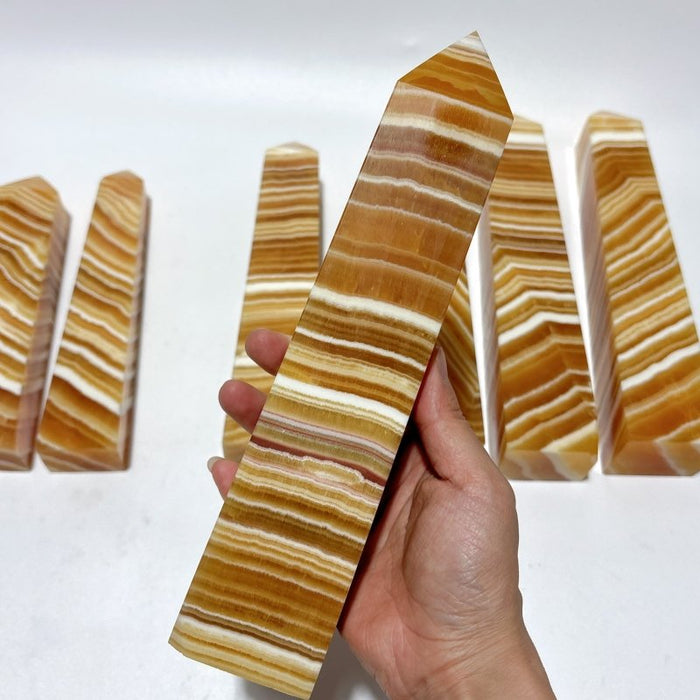 7 Pieces Large Beautiful Yellow Calcite Stripe Tower