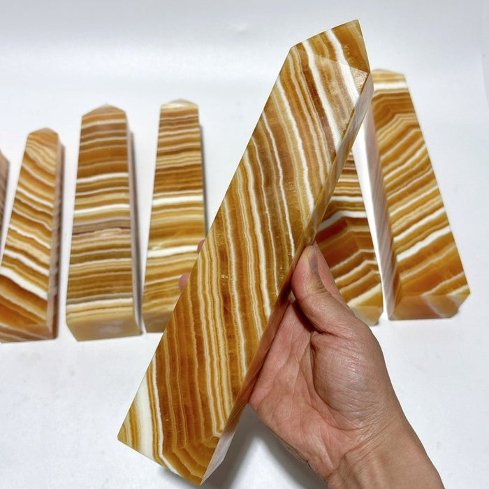 7 Pieces Large Beautiful Yellow Calcite Stripe Tower