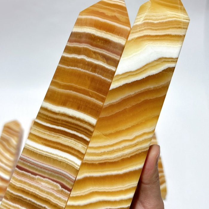 7 Pieces Large Beautiful Yellow Calcite Stripe Tower