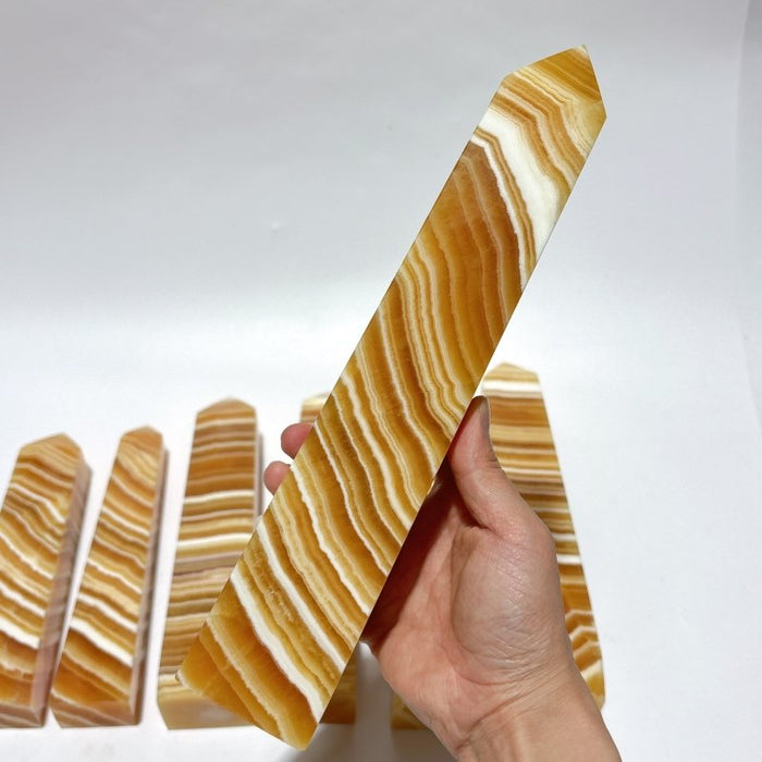7 Pieces Large Beautiful Yellow Calcite Stripe Tower