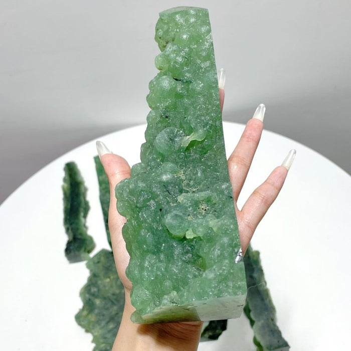 7 Pieces Large Natural Prehnite Tower Raw Side