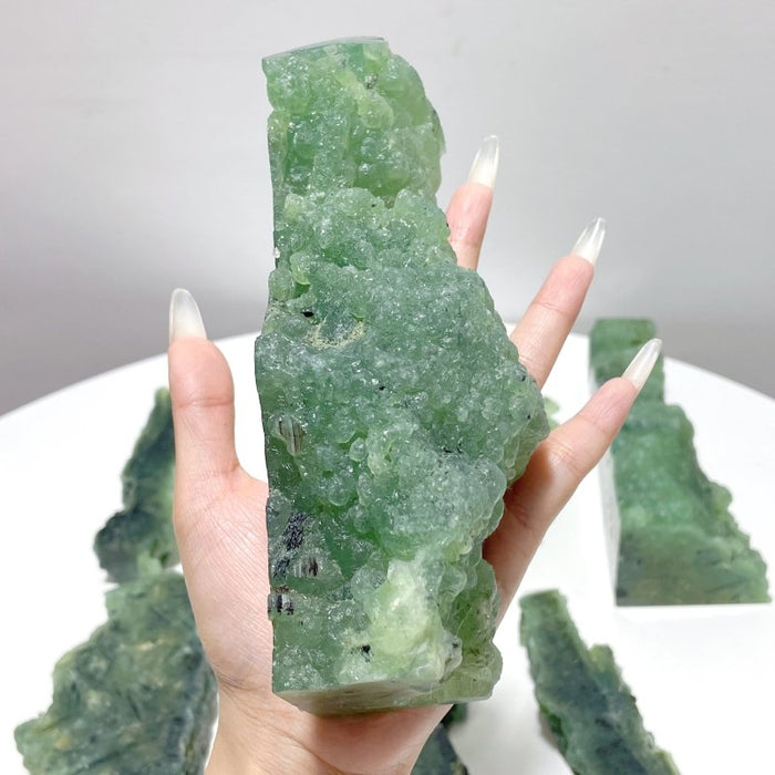 7 Pieces Large Natural Prehnite Tower Raw Side