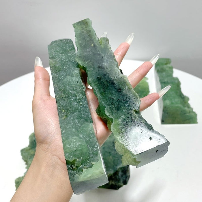 7 Pieces Large Natural Prehnite Tower Raw Side