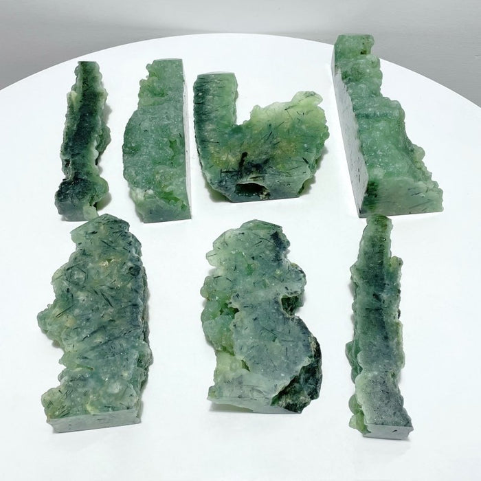 7 Pieces Large Natural Prehnite Tower Raw Side
