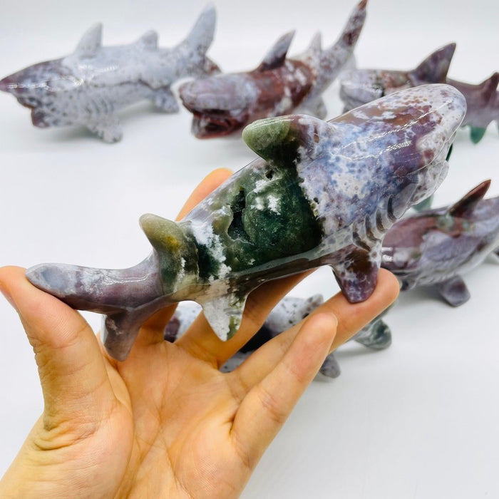 7 Pieces Ocean Jasper Shark Carving