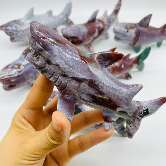 7 Pieces Ocean Jasper Shark Carving