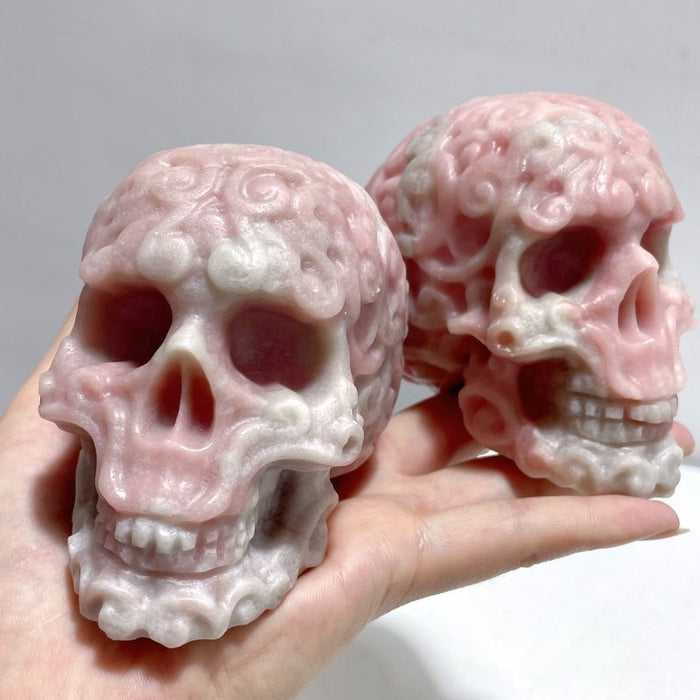 7 Pieces Pink Opal Skull Carving