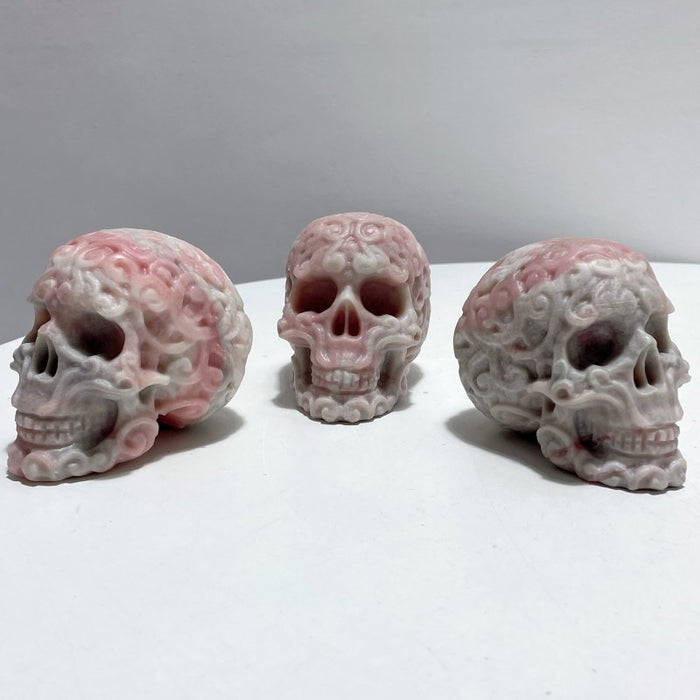 7 Pieces Pink Opal Skull Carving