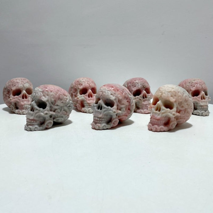 7 Pieces Pink Opal Skull Carving