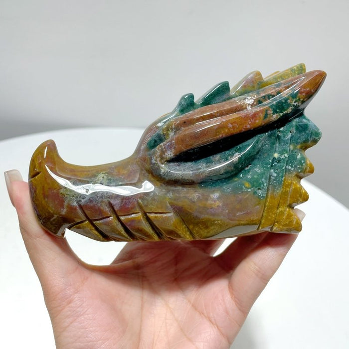 7 Pieces Unique Colorful Ocean Jasper Dragon Head Carving