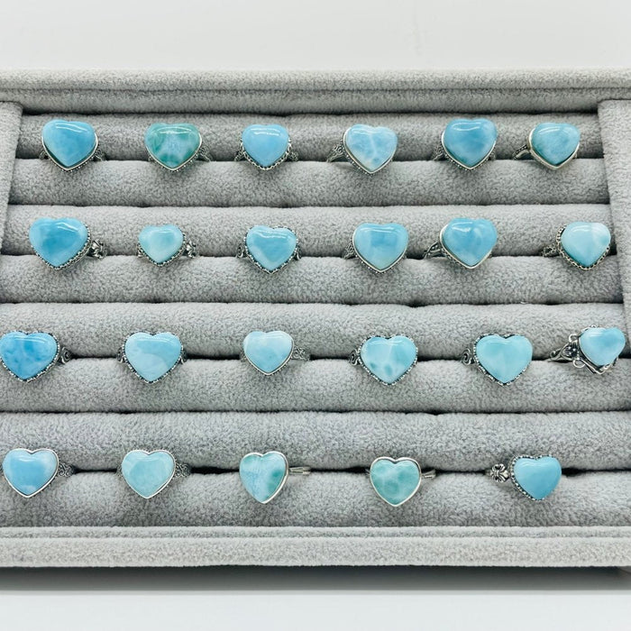 23 Pieces Beautiful Larimar Different Styles 925 Sterling Silver Heart Rings Wholesale