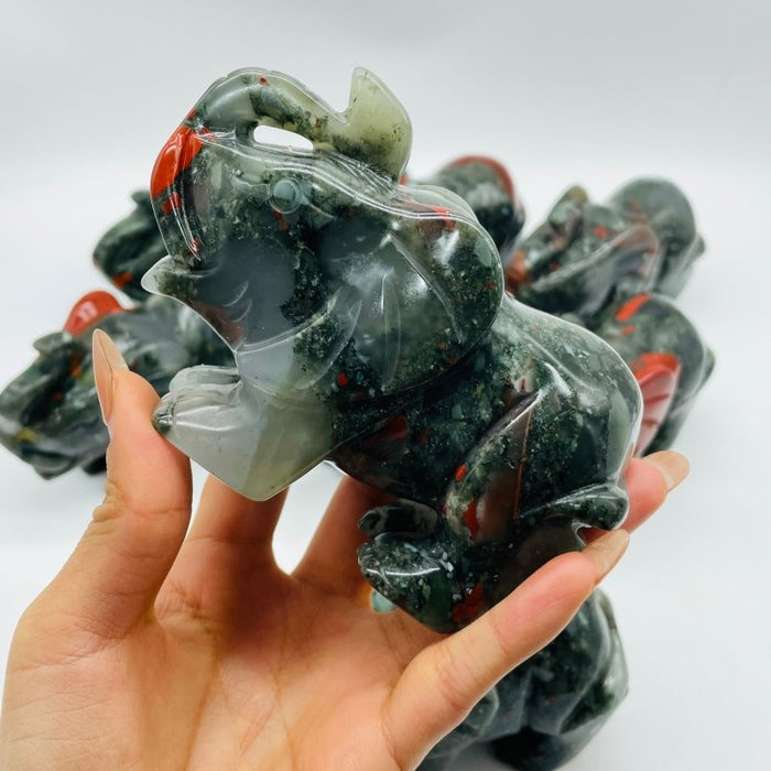 8 Pieces Africa Blood Stone Elephant Animal Carving