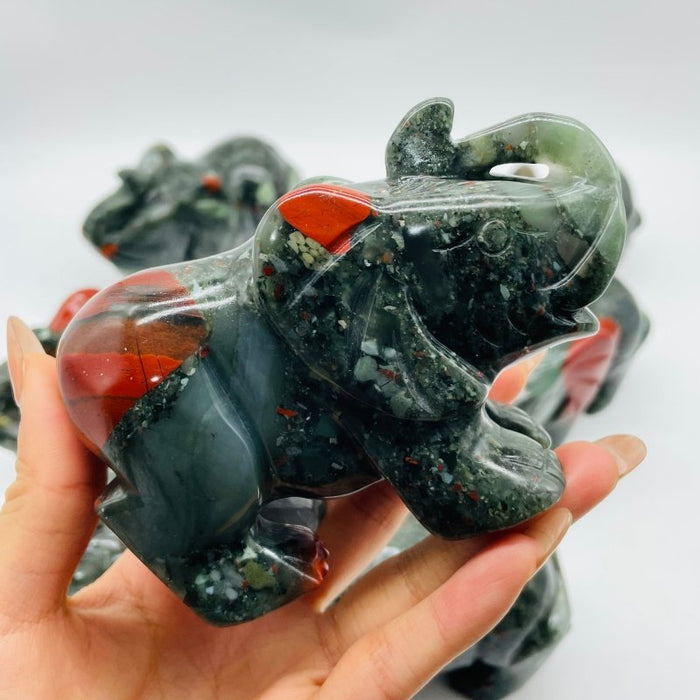 8 Pieces Africa Blood Stone Elephant Animal Carving