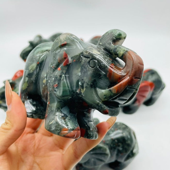 8 Pieces Africa Blood Stone Elephant Animal Carving