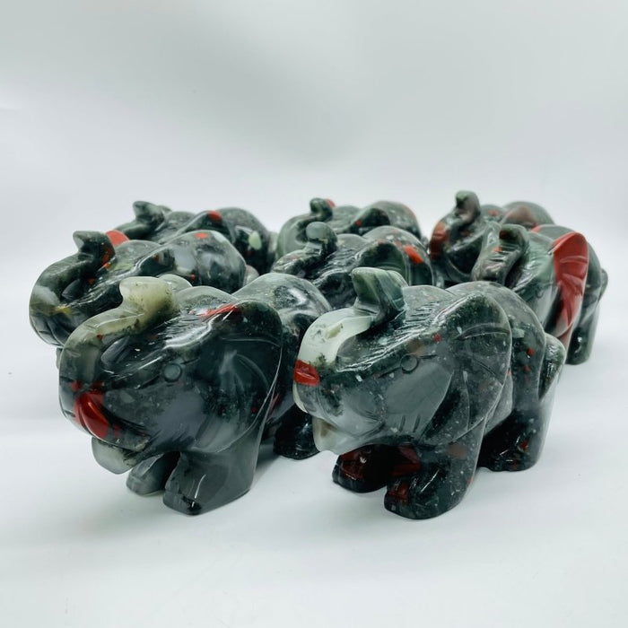 8 Pieces Africa Blood Stone Elephant Animal Carving