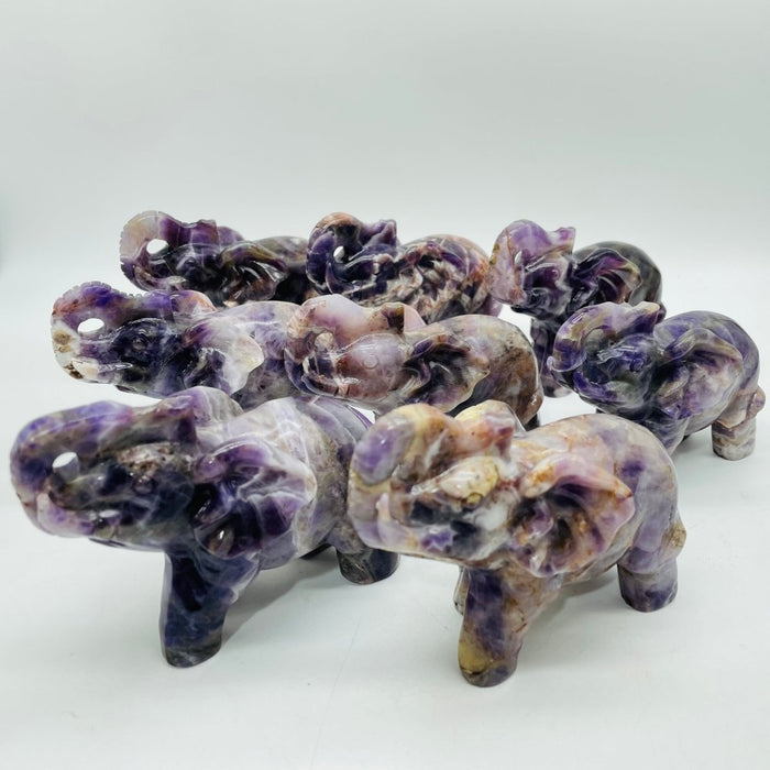 8 Pieces Beautiful Chevron Amethyst Elephant Carving