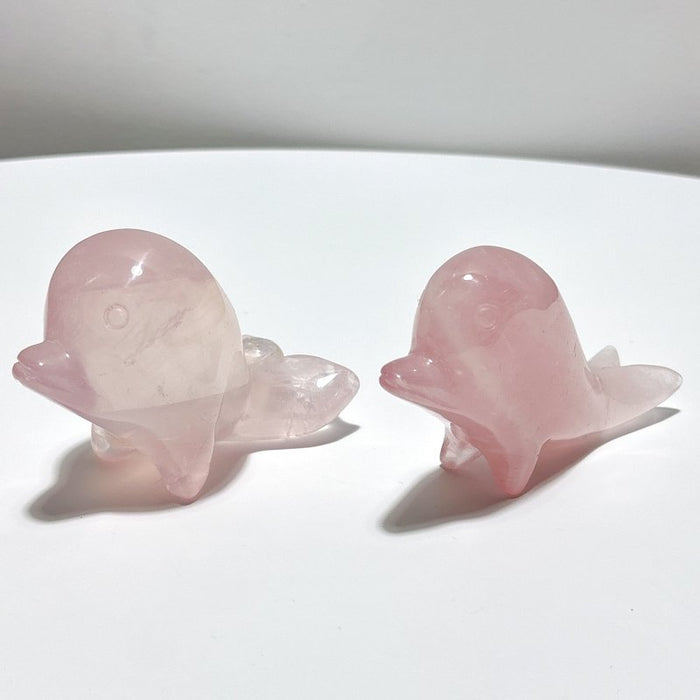8 Pieces Beautiful  Rose Quartz Sea Animals Carving