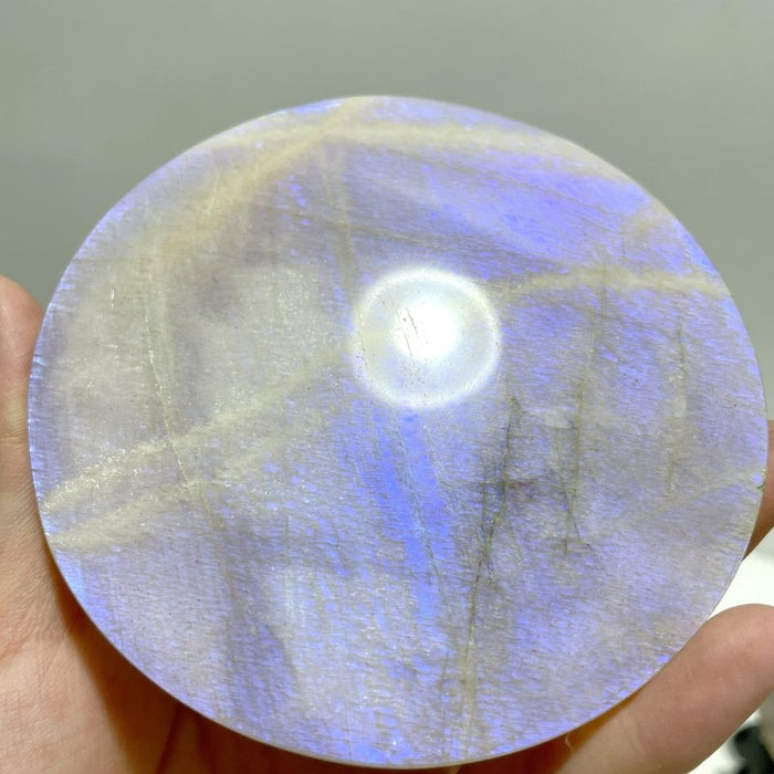 8 Pieces Blue Moonstone Round Plate Home Decoration With Plastic Base