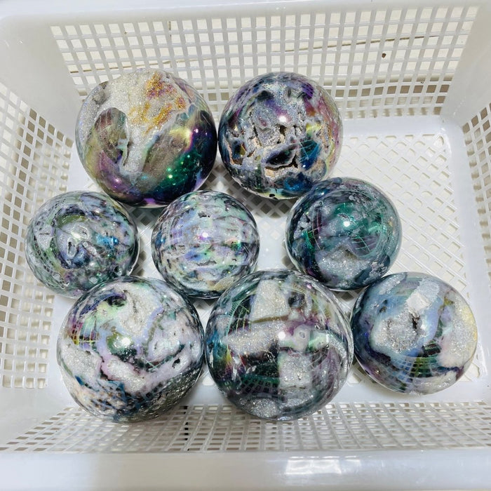 8 Pieces Geode Aura Sphalerite Sphere Ball