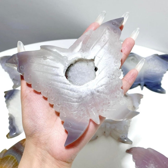 8 Pieces Geode Druzy Agate Butterfly Carving