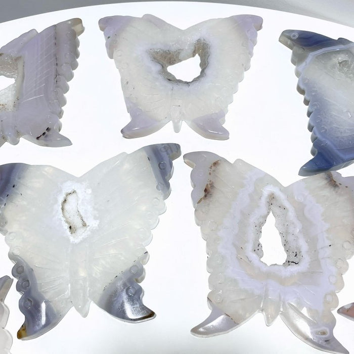 8 Pieces Geode Druzy Agate Butterfly Carving