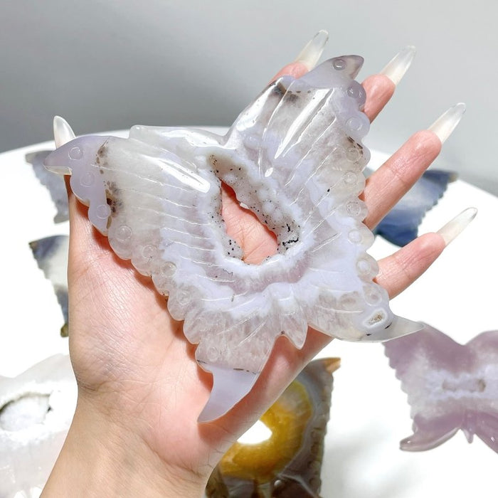 8 Pieces Geode Druzy Agate Butterfly Carving