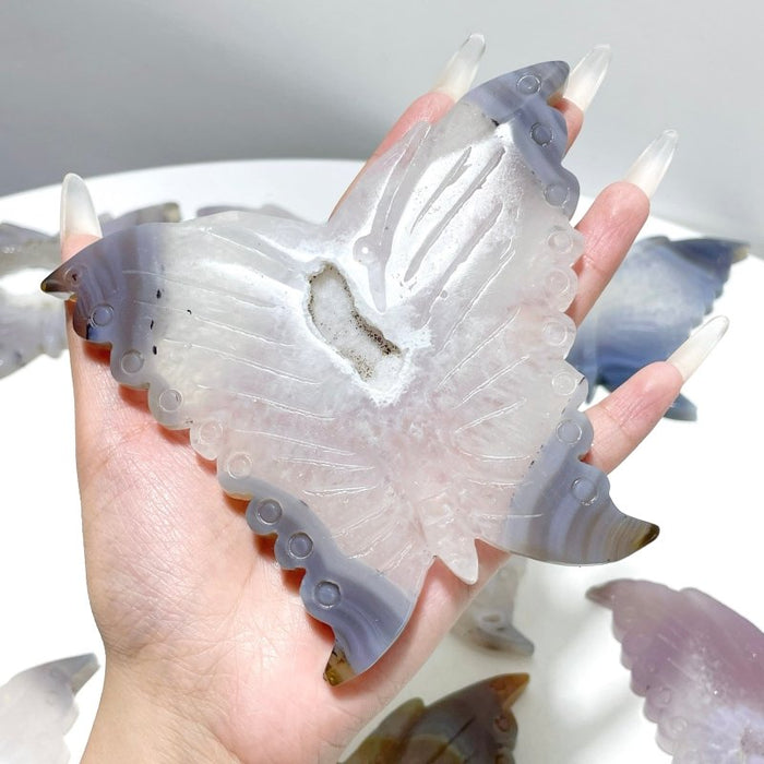 8 Pieces Geode Druzy Agate Butterfly Carving