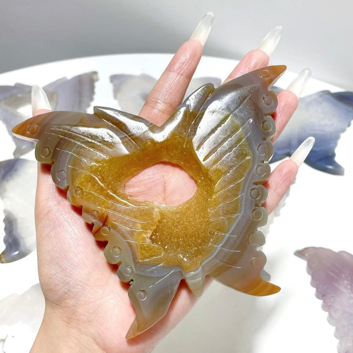 8 Pieces Geode Druzy Agate Butterfly Carving
