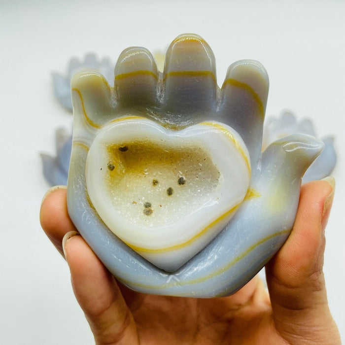 8 Pieces Geode Druzy Agate Stand Beautiful Hand Heart Carving