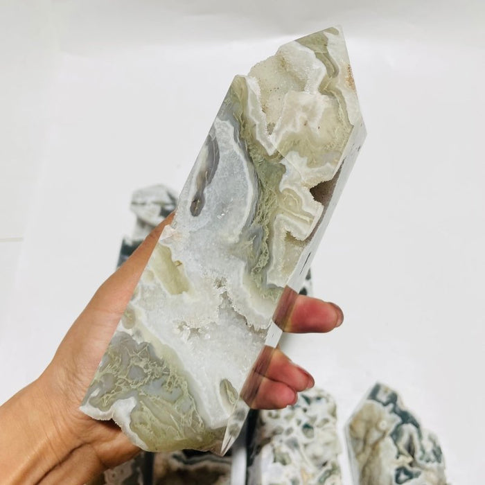 8 Pieces Geode Druzy Moss Agate Tower