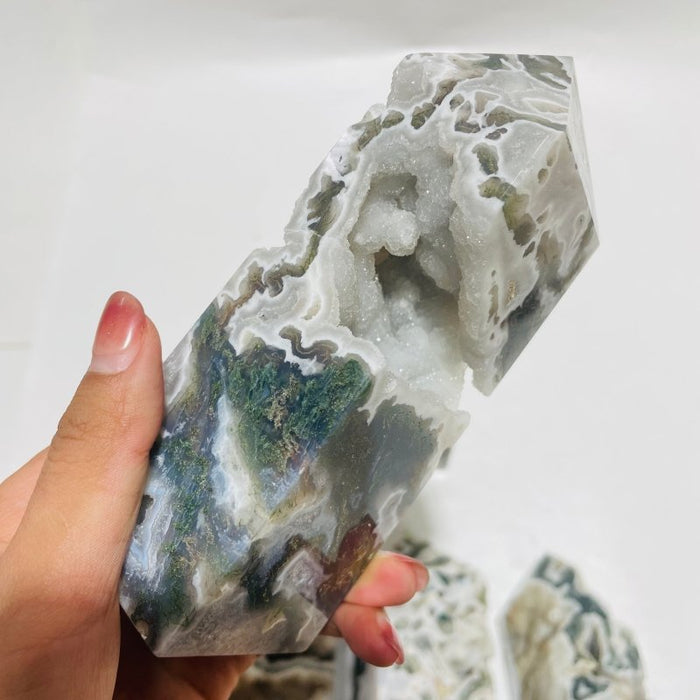 8 Pieces Geode Druzy Moss Agate Tower
