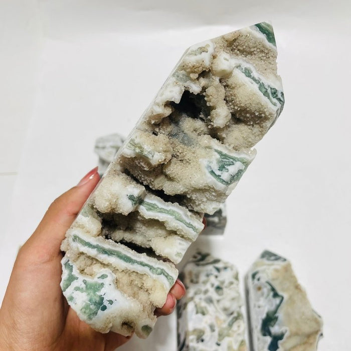 8 Pieces Geode Druzy Moss Agate Tower