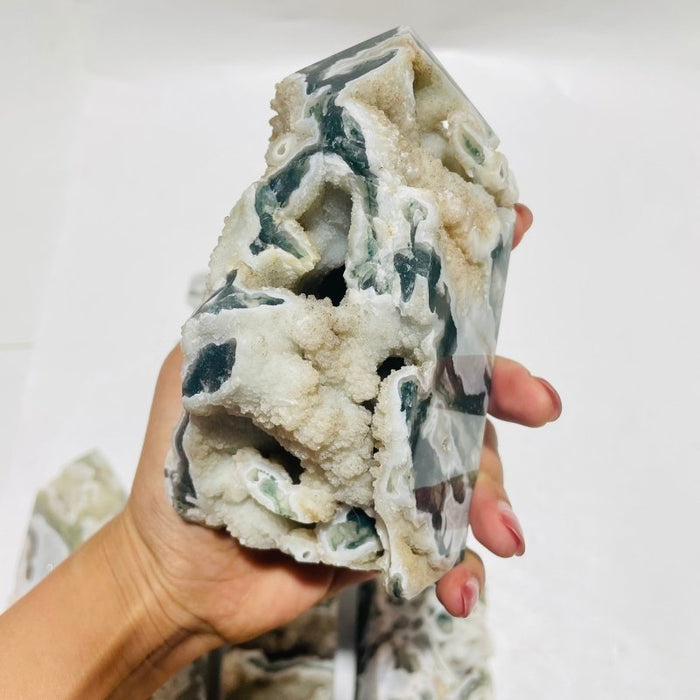 8 Pieces Geode Druzy Moss Agate Tower