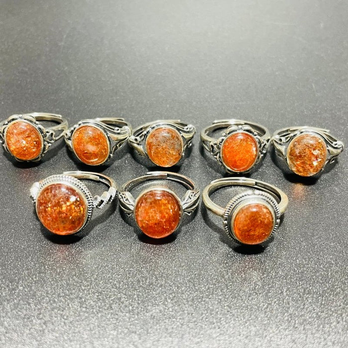 8 Pieces High Quality Sunstone Different Styles Sterling Silver Ring
